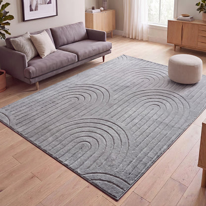 FR-JAC-SL-A-2029 Oikiture Geometric Arch Jacquard Area Rug Modern Floor Carpet 200X290cm Grey