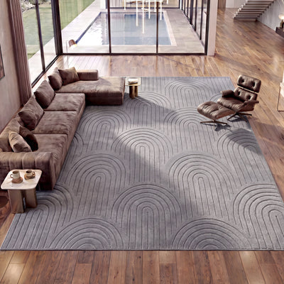 FR-JAC-SL-A-2838 Oikiture Geometric Arch Jacquard Area Rug Modern Floor Carpet 280X380cm Grey