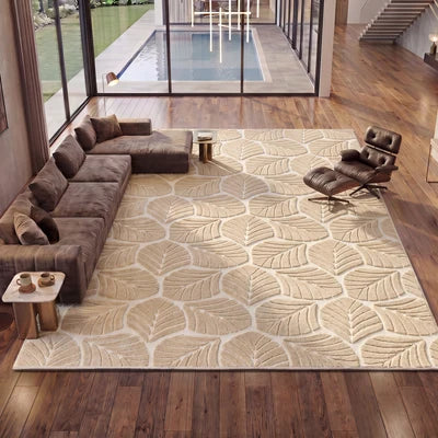 FR-JAC-SL-C-2434 Oikiture Embossed Leaf Area Rug Jacquard Texture Floor Carpet 240X340cm Beige