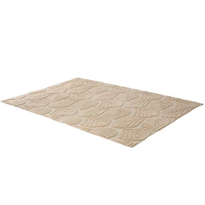 FR-JAC-SL-C-2434 Oikiture Embossed Leaf Area Rug Jacquard Texture Floor Carpet 240X340cm Beige