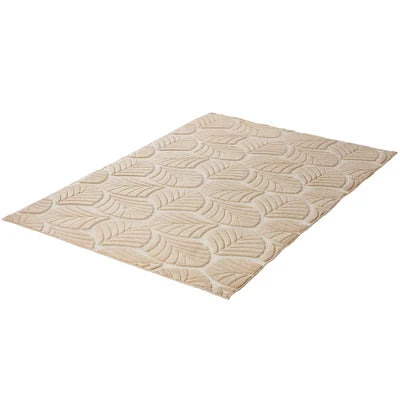 FR-JAC-SL-C-2434 Oikiture Embossed Leaf Area Rug Jacquard Texture Floor Carpet 240X340cm Beige