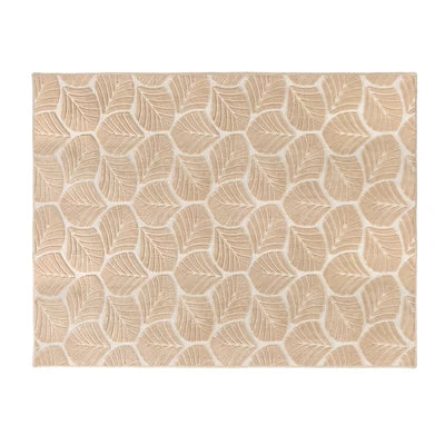 FR-JAC-SL-C-2434 Oikiture Embossed Leaf Area Rug Jacquard Texture Floor Carpet 240X340cm Beige
