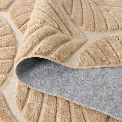 FR-JAC-SL-C-2434 Oikiture Embossed Leaf Area Rug Jacquard Texture Floor Carpet 240X340cm Beige