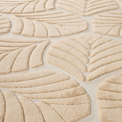 FR-JAC-SL-C-2434 Oikiture Embossed Leaf Area Rug Jacquard Texture Floor Carpet 240X340cm Beige