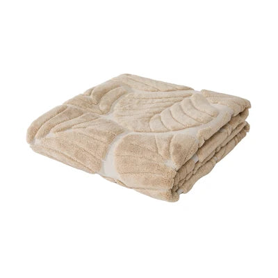 FR-JAC-SL-C-2434 Oikiture Embossed Leaf Area Rug Jacquard Texture Floor Carpet 240X340cm Beige