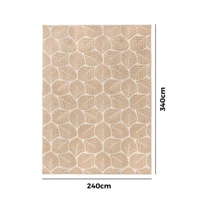 FR-JAC-SL-C-2434 Oikiture Embossed Leaf Area Rug Jacquard Texture Floor Carpet 240X340cm Beige
