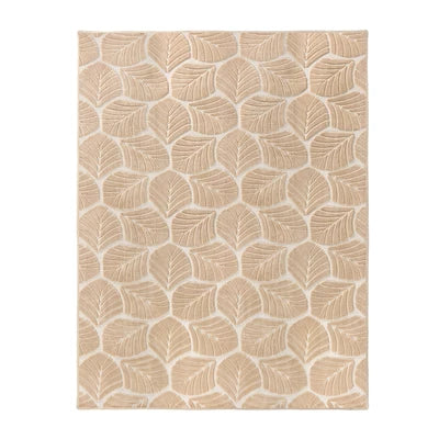 FR-JAC-SL-C-2434 Oikiture Embossed Leaf Area Rug Jacquard Texture Floor Carpet 240X340cm Beige