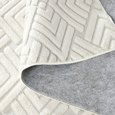 FR-JAC-SL-D-2434 Oikiture Jacquard Area Rug Geometric Texture Floor Carpet 240X340cm Ivory Cream