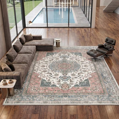 FR-PFW-PER-A-2838 Oikiture Vintage Persian Area Rug Washable Soft Low Pile Carpet 280X380cm