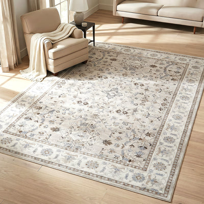 FR-PFW-PER-B-1623 Oikiture Vintage Oriental Floral Area Rug Washable Low Pile Carpet 160X230cm