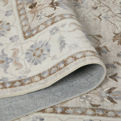 FR-PFW-PER-B-1623 Oikiture Vintage Oriental Floral Area Rug Washable Low Pile Carpet 160X230cm