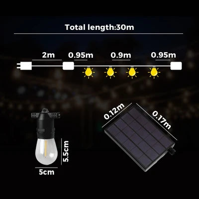 FSL-SOLAR-S1430-BK Mazam 30M Solar LED Festoon String Lights Christmas Waterproof Outdoor Garden