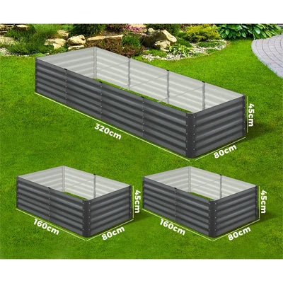 GB-45-16080-GY-2PC Livsip Garden Bed Kits Raised Instant Planter 320x80x45CM Galvanised Steel