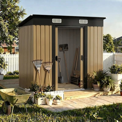GS-4X6-GYBR Livsip Garden Shed 1.94x1.21M Outdoor Storage Tool Workshop Cabin Steel House
