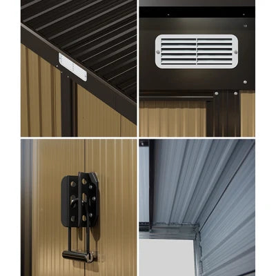GS-4X6-GYBR Livsip Garden Shed 1.94x1.21M Outdoor Storage Tool Workshop Cabin Steel House