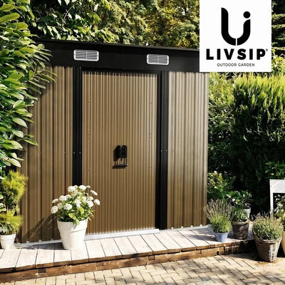 GS-4X6-GYBR Livsip Garden Shed 1.94x1.21M Outdoor Storage Tool Workshop Cabin Steel House