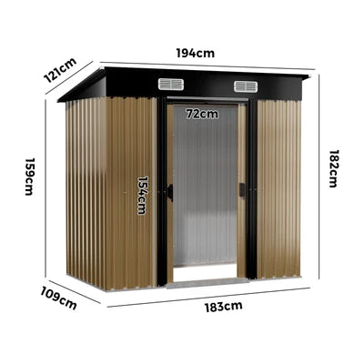 GS-4X6-GYBR Livsip Garden Shed 1.94x1.21M Outdoor Storage Tool Workshop Cabin Steel House