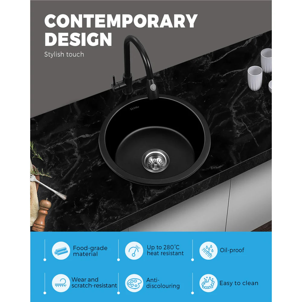 GSK-430R-BK Black Kitchen Granite Sink Stone Bathroom Basin Sink Single Bowl Under/Top Mount