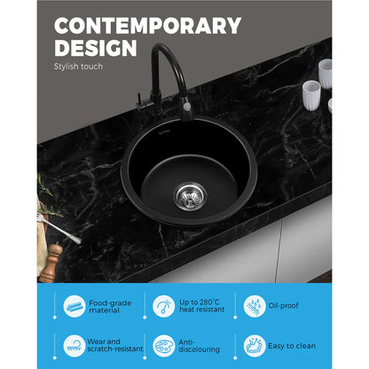 GSK-430R-BK Black Kitchen Granite Sink Stone Bathroom Basin Sink Single Bowl Under/Top Mount