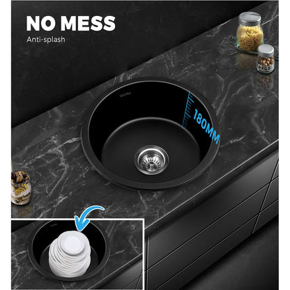 GSK-430R-BK Black Kitchen Granite Sink Stone Bathroom Basin Sink Single Bowl Under/Top Mount