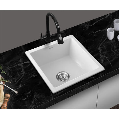 GSK-4545-WH Welba Kitchen Sink Granite Basin Single Bowl 45cmx45cm White