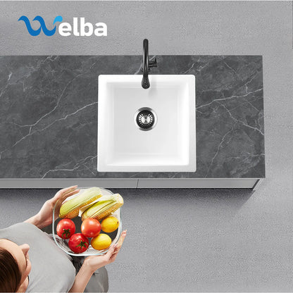 GSK-4545-WH Welba Kitchen Sink Granite Basin Single Bowl 45cmx45cm White