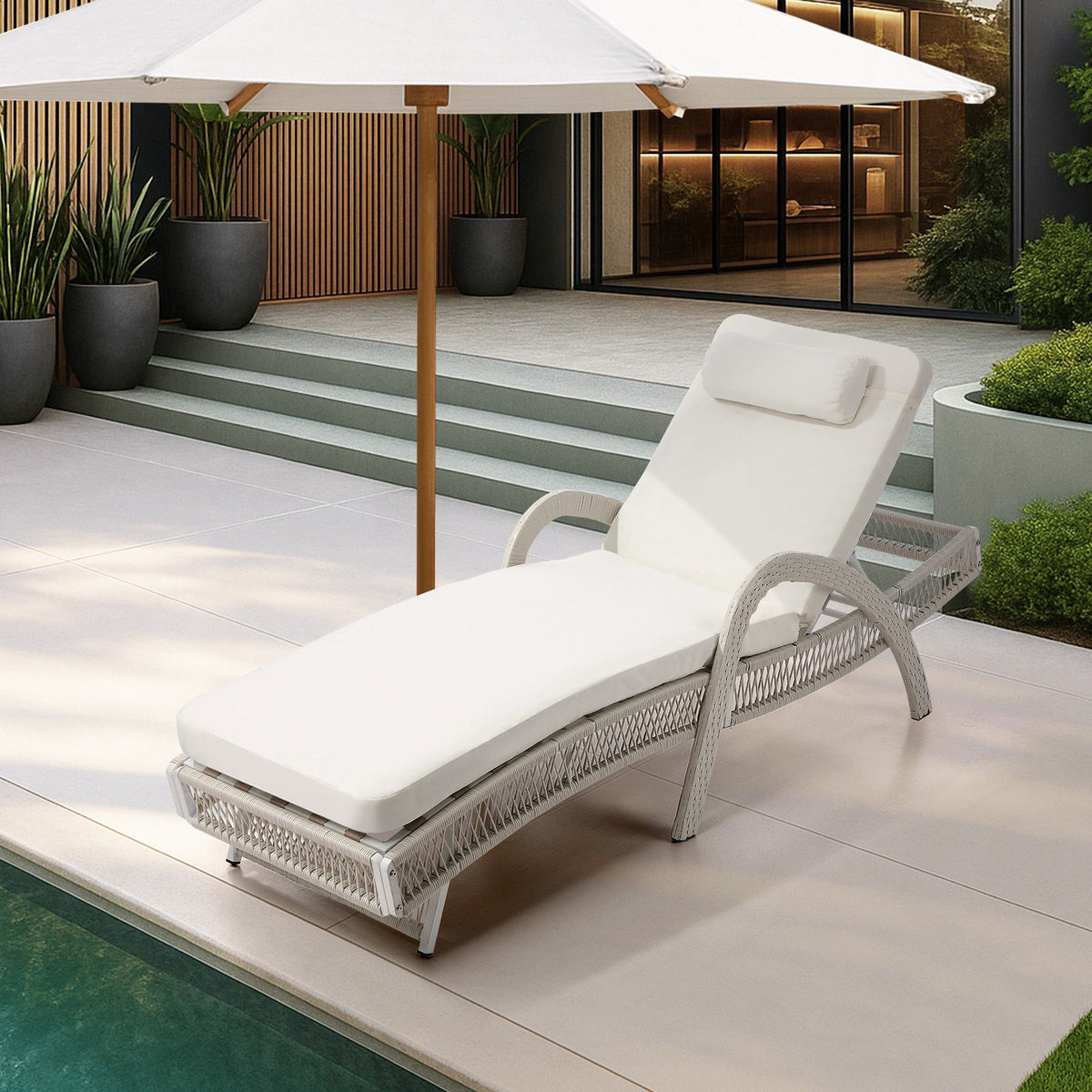 SL-FURA-BE Livsip Sun Lounge Wicker Lounger Day Bed Outdoor Patio Furniture Beige
