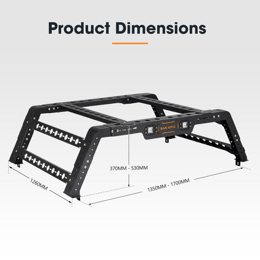 SH-TUBE-RACK-UNI San Hima Universal Ute Tub Rack 3mm Powder Coated Steel Adjustable Height Widt