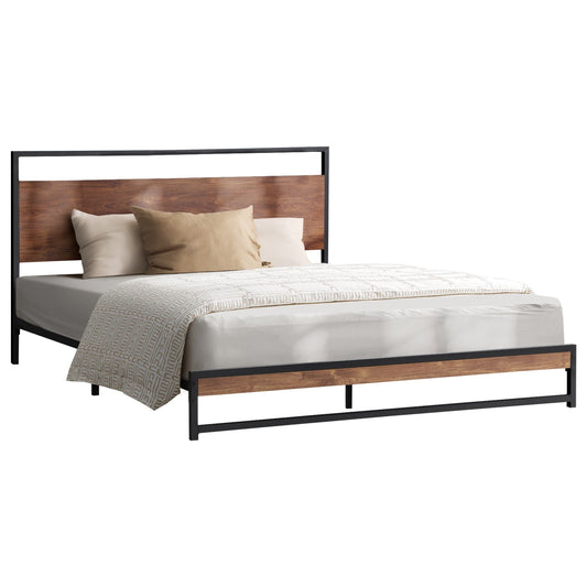 MBF-MODERN-Q-BK-AB Oikiture Metal Bed Frame Queen Size Beds Base Platform Wood