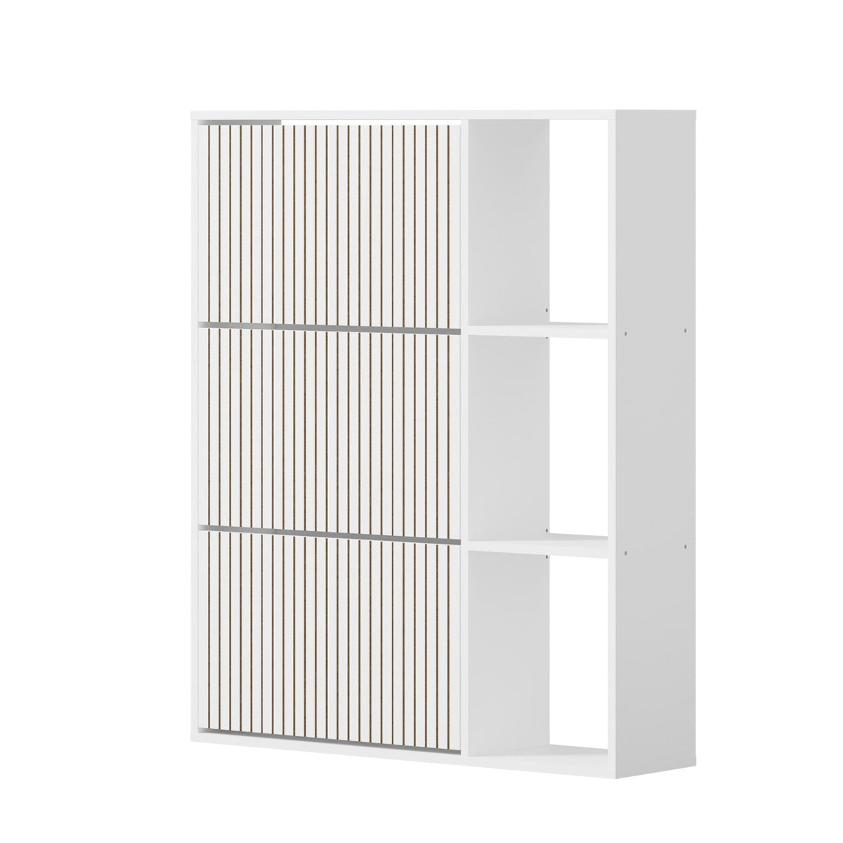 SS-VJ-TICK-3R3S-WH-AB Oikiture Shoe Rack Storage Cabinet with Display Shelves Organiser White