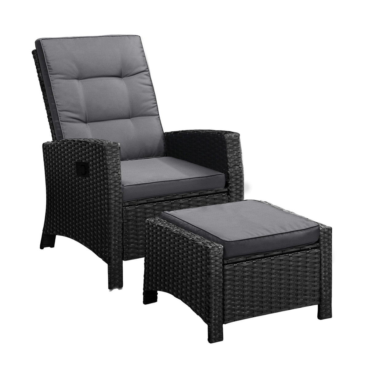 ODR-FW-CHFTR-BK Livsip Outdoor Recliner Chairs Sun Lounge Wicker Sofa Patio Furniture Garden Black