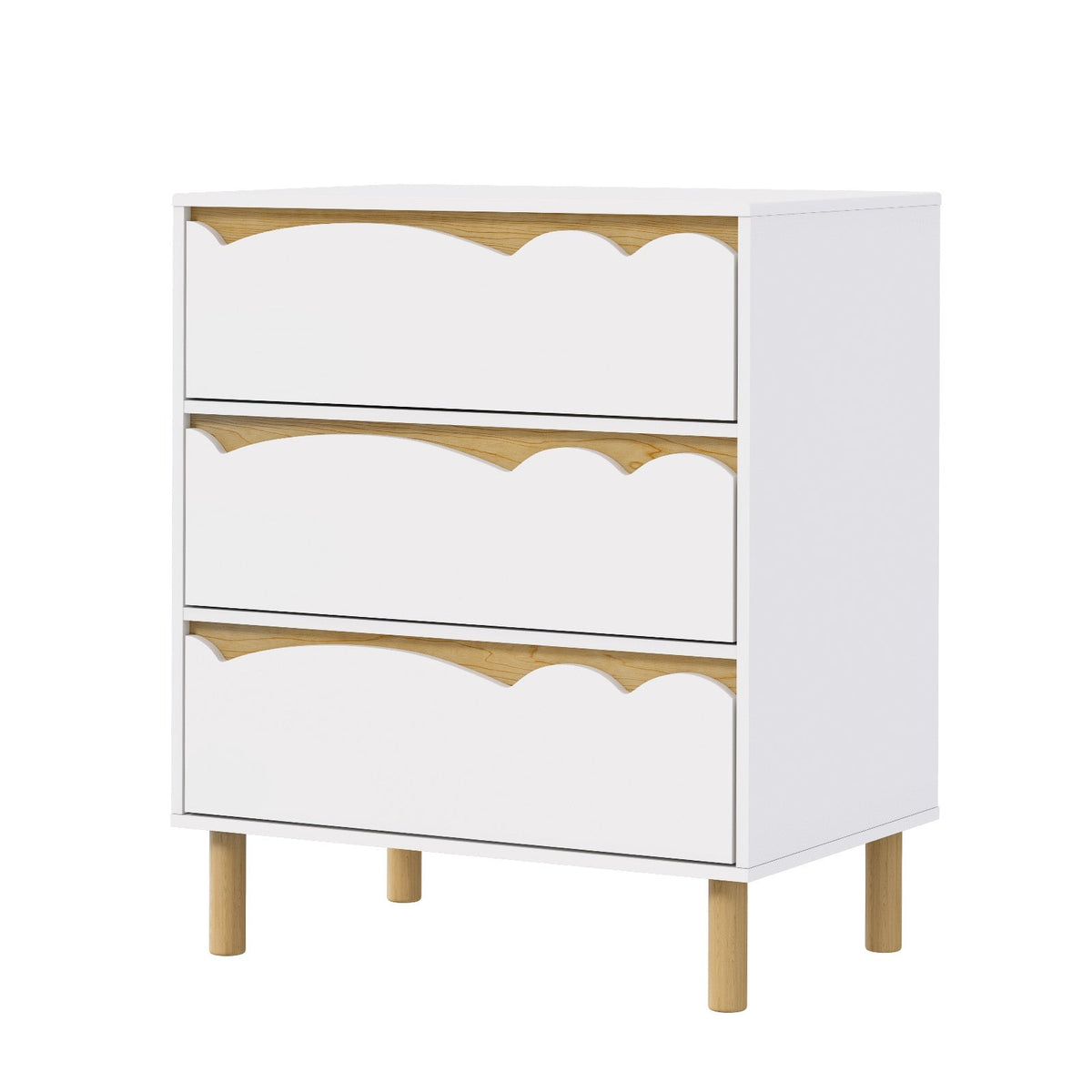 COD-KID-MINA-3D-WH Oikiture 3 Chest Of Drawers Handle-free Dresser Kids Bedroom Storage White