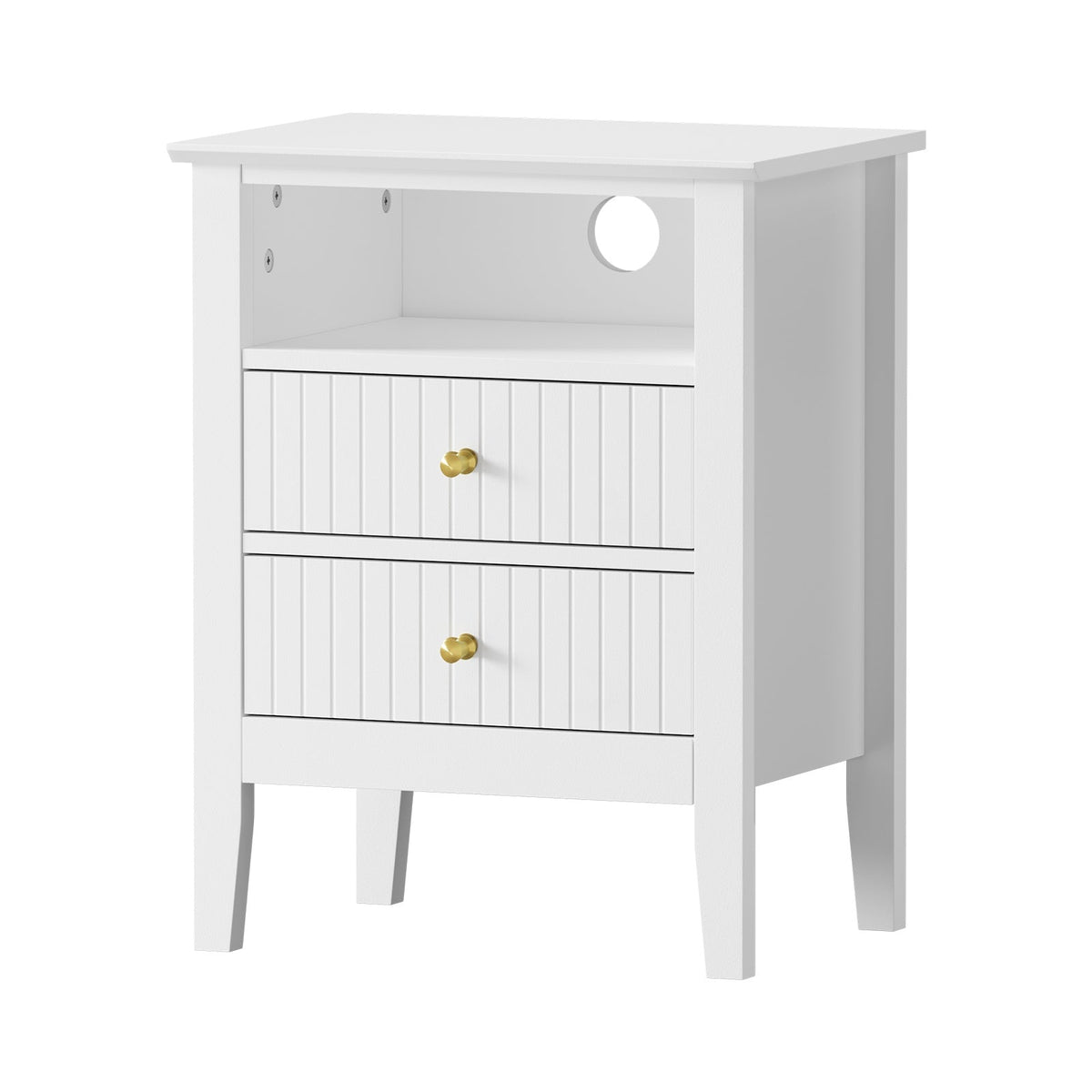 BT-PRIN-SELF2-WH Oikiture Bedside Table Nightstand 2 Drawer with Shelf Storage Cabinet White
