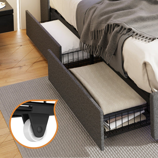 MBF-2DRAW-L-GY Oikiture 2x Trundle Drawers for Bed Frame w/ Wheels Underbed Storage Metal Grey