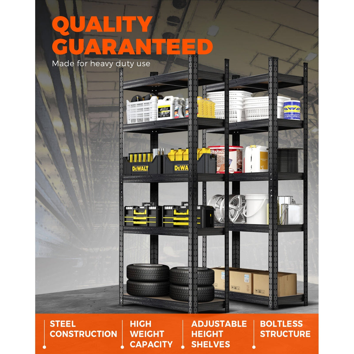 WR-A1-S1-BK-2PC Warehouse Shelving Garage Shelves Storage Racks Steel Pallet Racking 1.5mx2