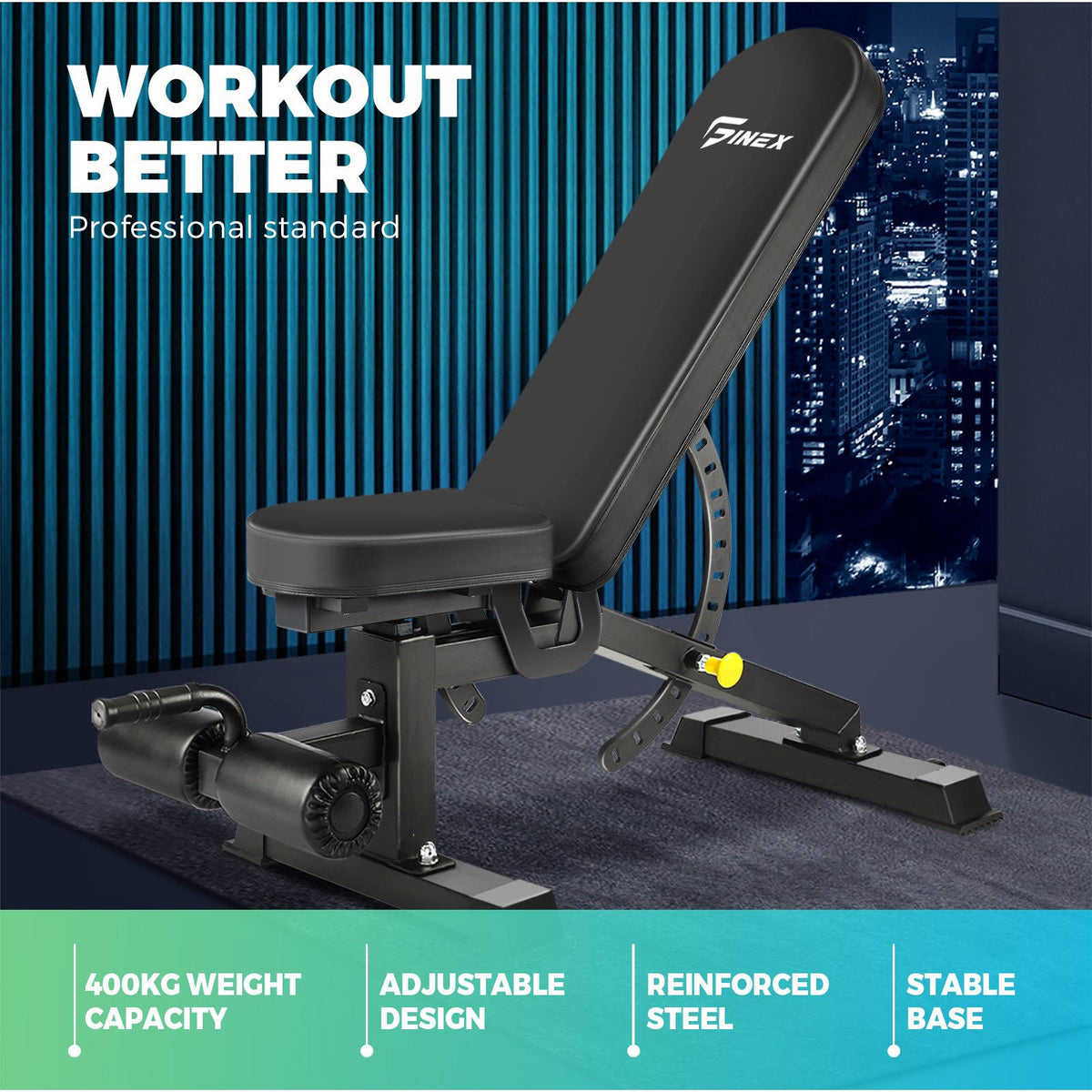 WB-FID-A51-BK Finex Weight Bench Press Adjustable FID Bench Press Flat Incline Decline Bench