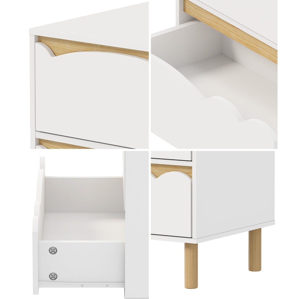 COD-KID-MINA-3D-WH Oikiture 3 Chest Of Drawers Handle-free Dresser Kids Bedroom Storage White