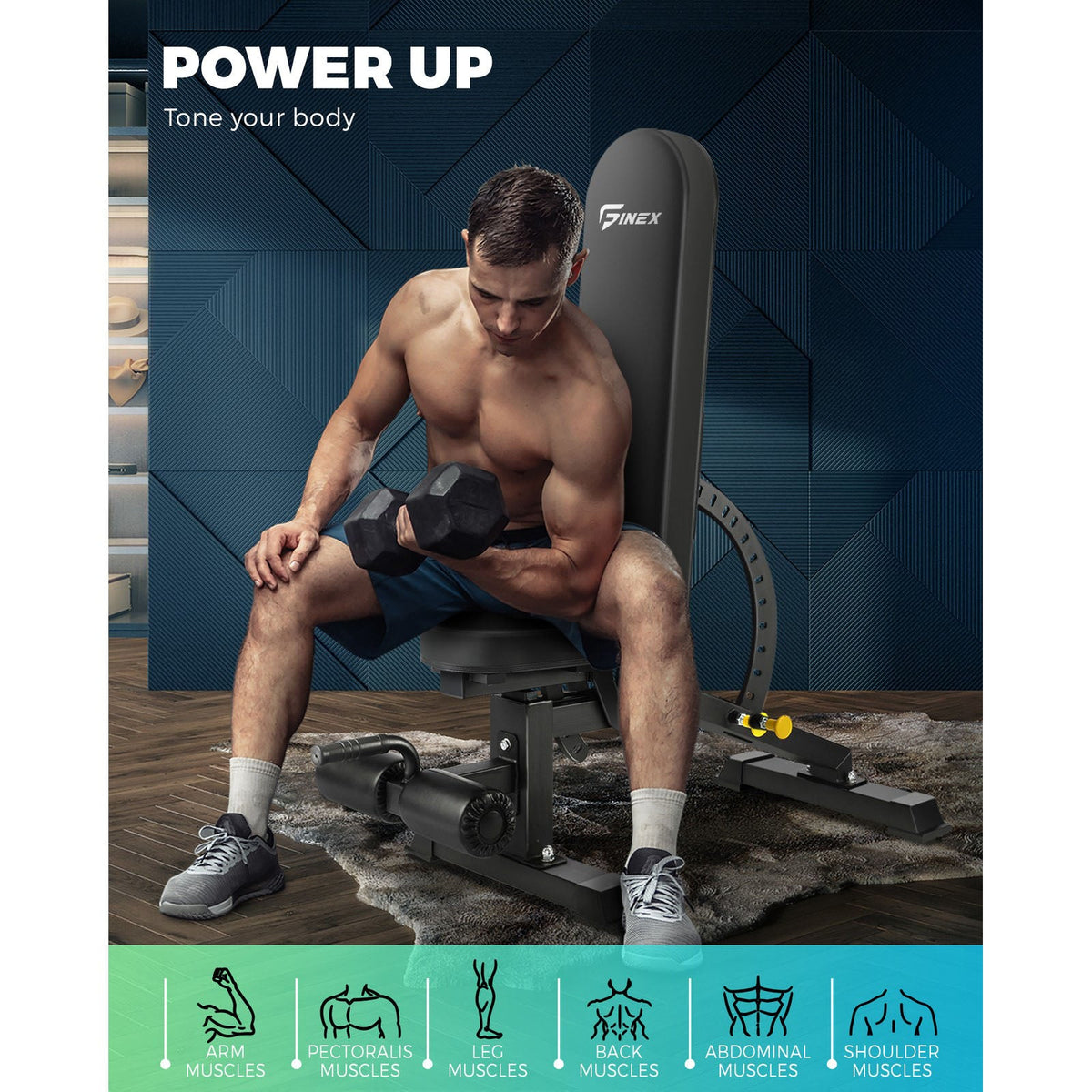 WB-FID-A51-BK Finex Weight Bench Press Adjustable FID Bench Press Flat Incline Decline Bench