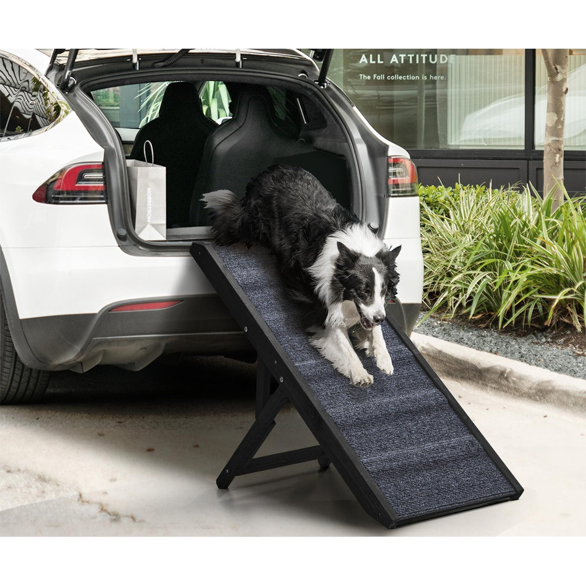 PET-RAMP-90-BK Alopet Dog Pet Ramp Adjustable Height Dogs Stairs Bed Sofa Car Foldable 90cm