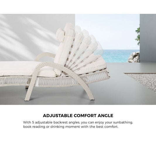 SL-FURA-BE Livsip Sun Lounge Wicker Lounger Day Bed Outdoor Patio Furniture Beige