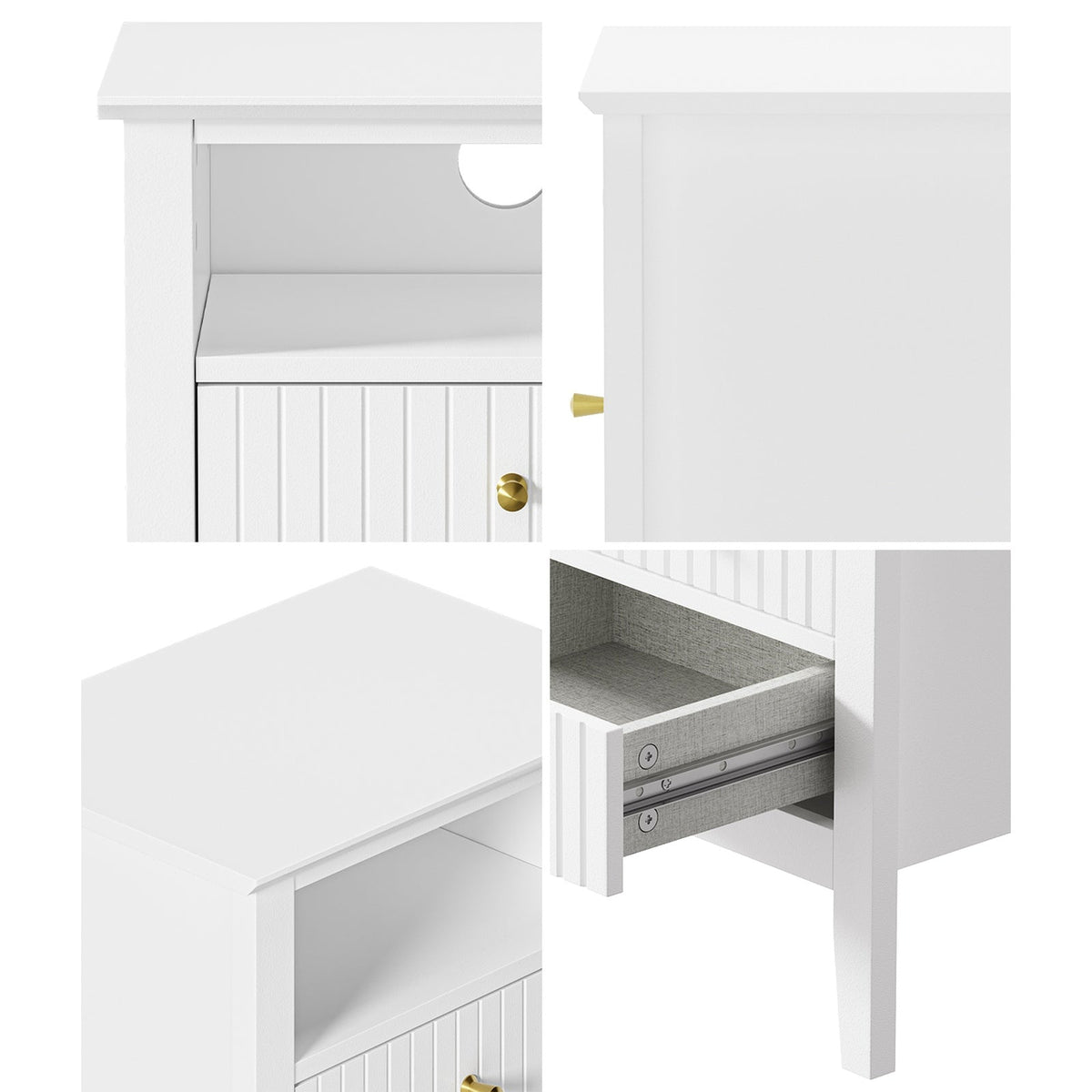 BT-PRIN-SELF2-WH Oikiture Bedside Table Nightstand 2 Drawer with Shelf Storage Cabinet White