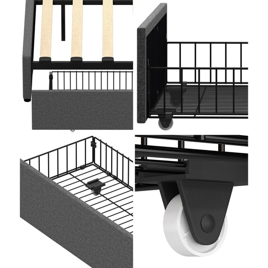 MBF-2DRAW-L-GY Oikiture 2x Trundle Drawers for Bed Frame w/ Wheels Underbed Storage Metal Grey