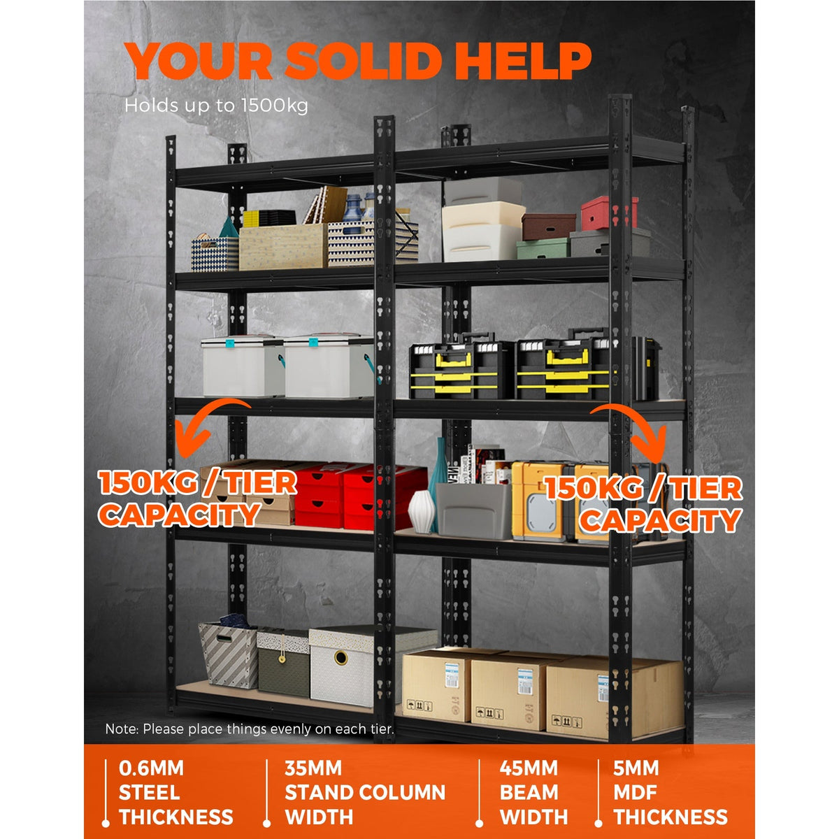 WR-A2-S1-BK-2PC Sharptoo Warehouse Shelving Garage Shelves Storage Steel Rack Pallet Shelf1.5mx2