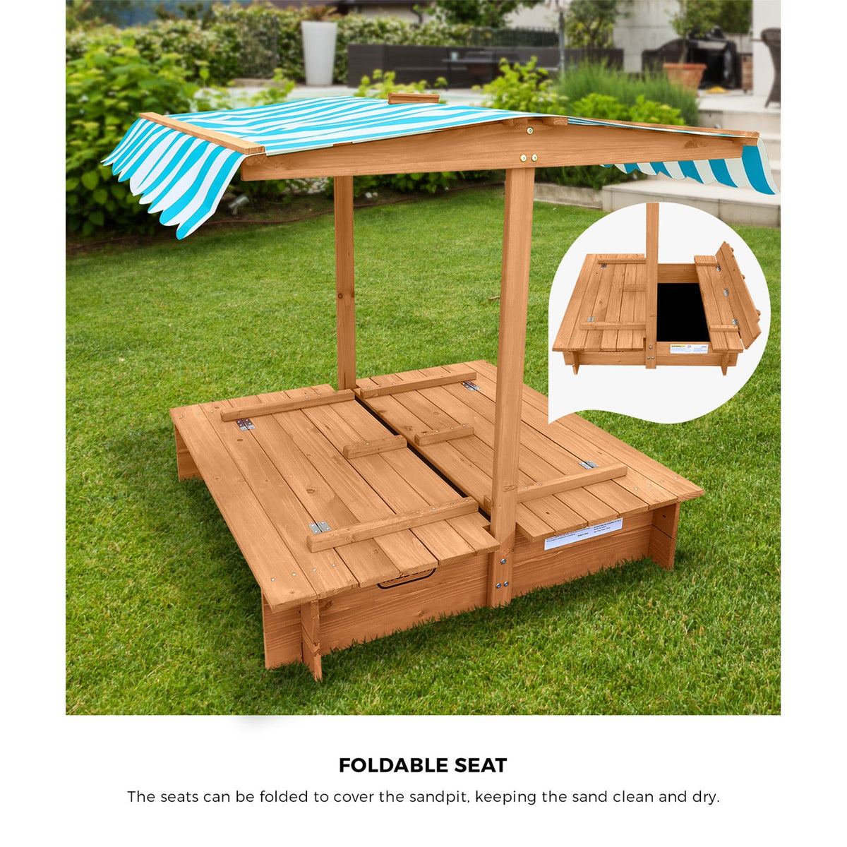 SPIT-CANOPY-CV-WHBL Mazam Kids Sandpit Outdoor Toys Wooden Sandbox Beach Play Box Children Canopy