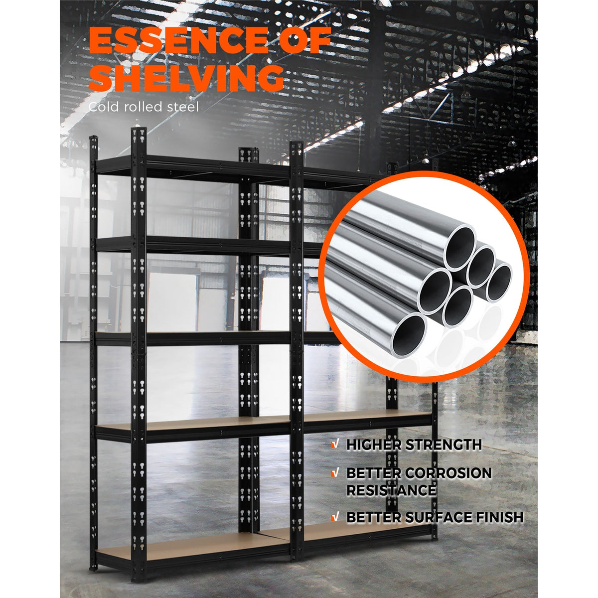 WR-A2-S1-BK-2PC Sharptoo Warehouse Shelving Garage Shelves Storage Steel Rack Pallet Shelf1.5mx2