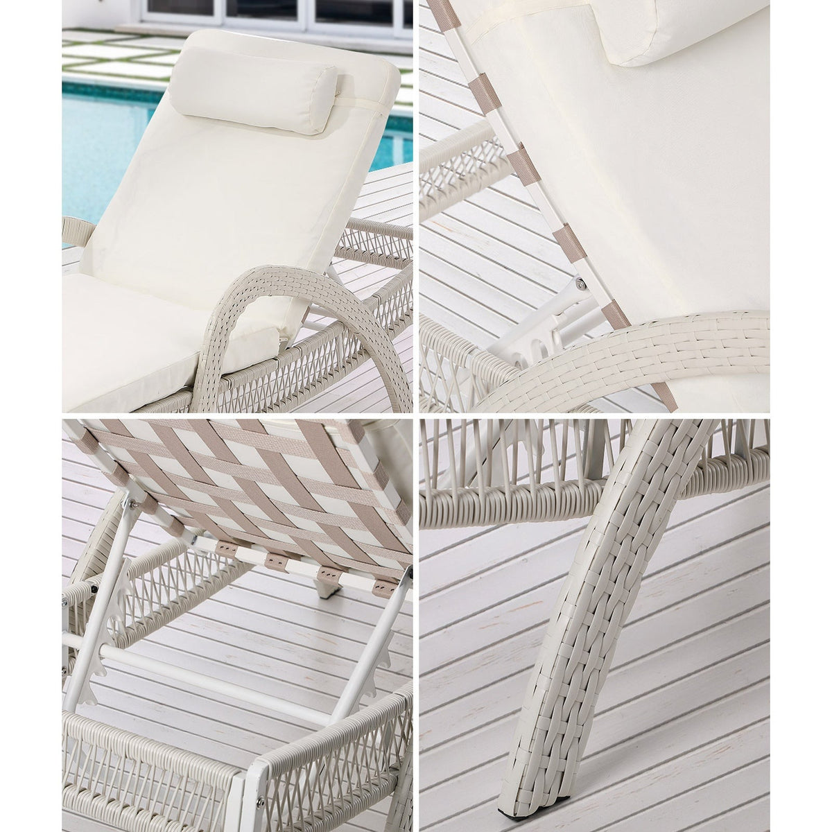 SL-FURA-BE Livsip Sun Lounge Wicker Lounger Day Bed Outdoor Patio Furniture Beige
