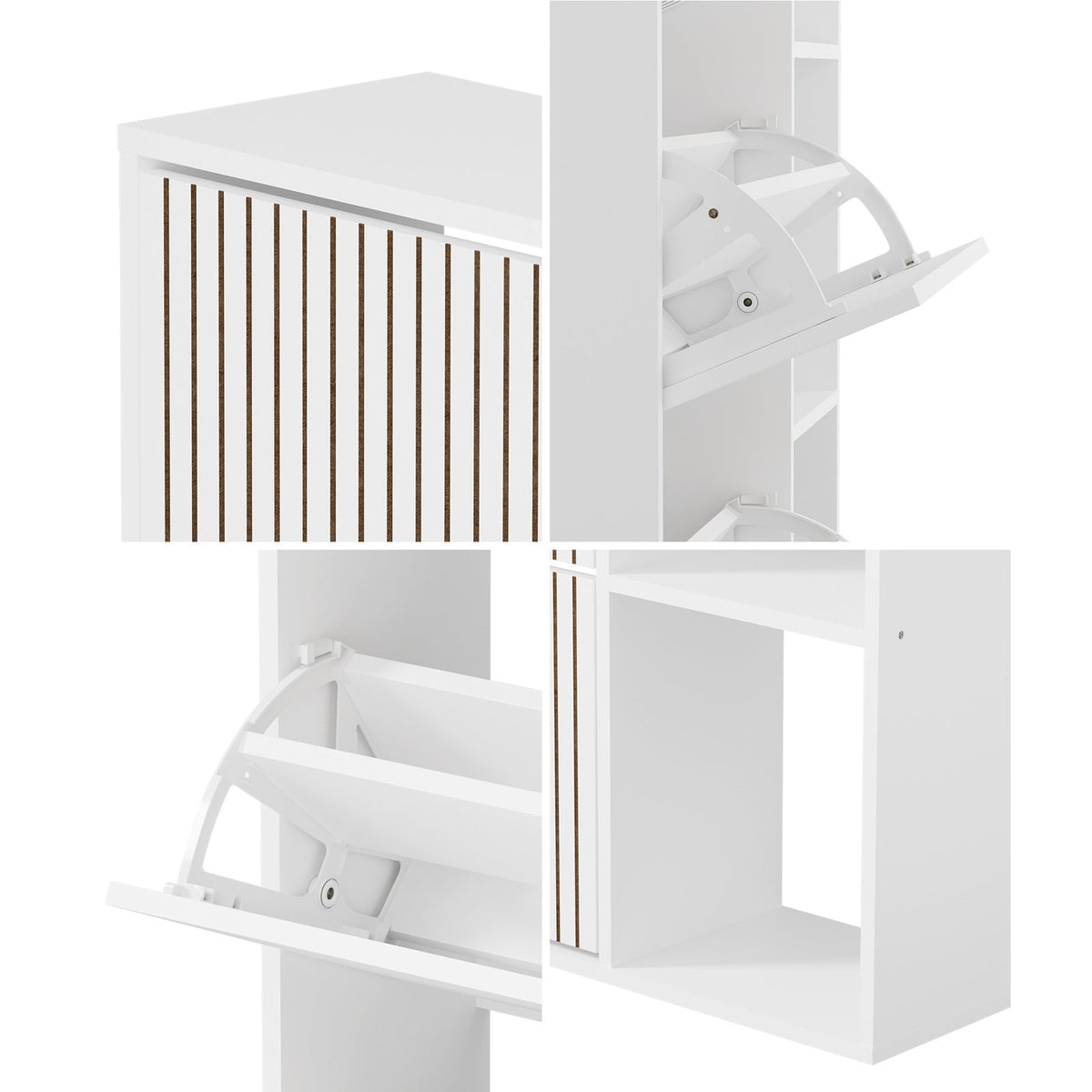 SS-VJ-TICK-3R3S-WH-AB Oikiture Shoe Rack Storage Cabinet with Display Shelves Organiser White