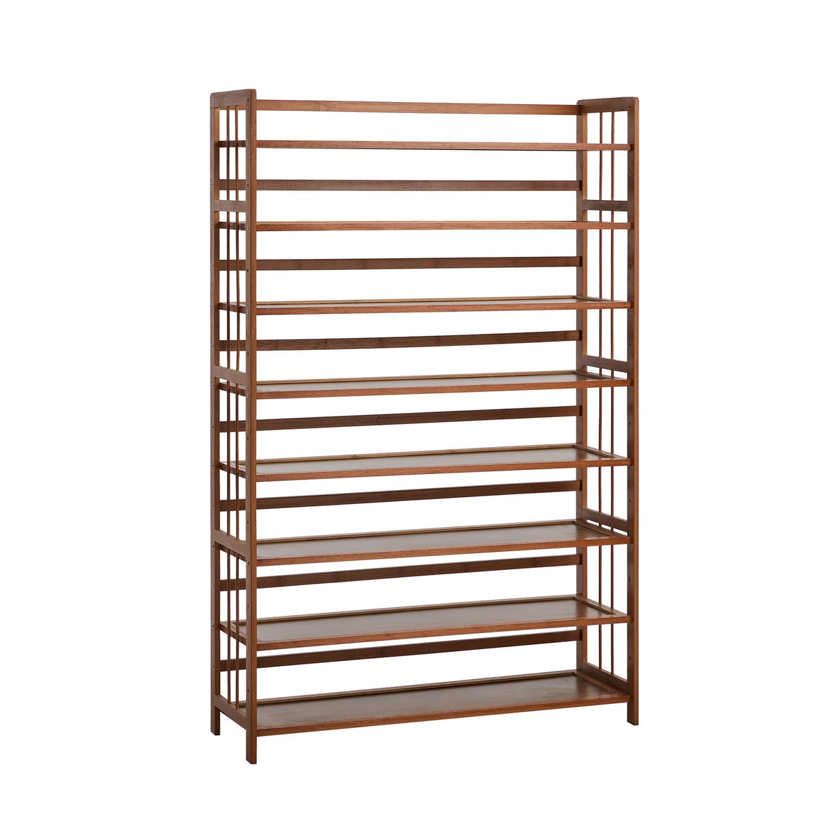 SS-BM-880-BR Oikiture Shoe Rack Storage Organizer Bamboo Stand 8 Shelves Brown