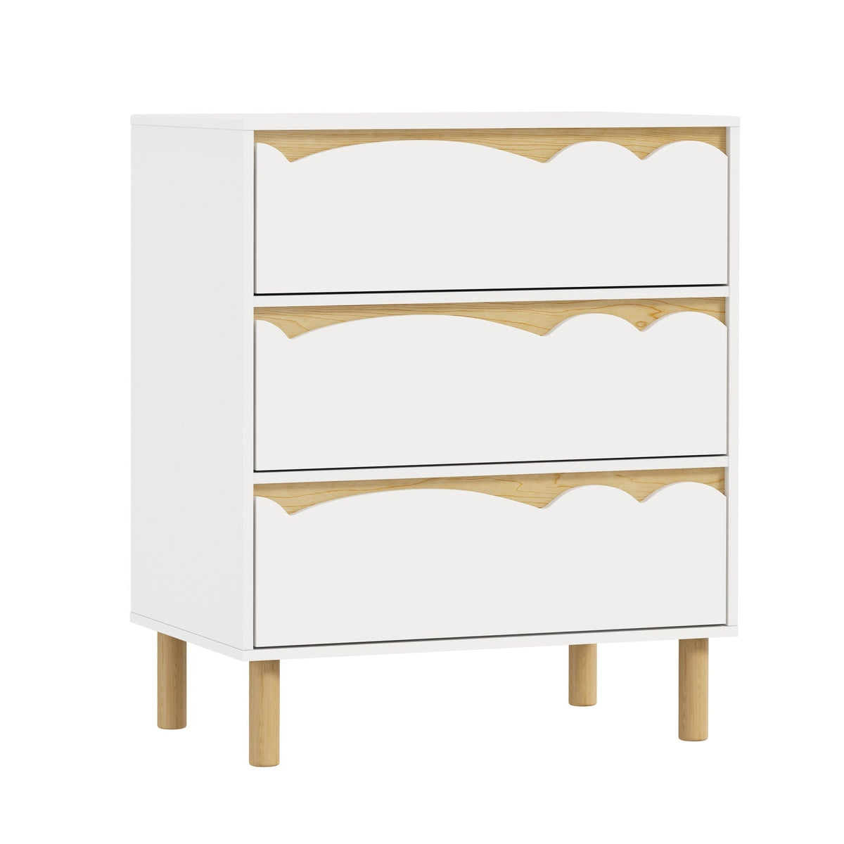 COD-KID-MINA-3D-WH Oikiture 3 Chest Of Drawers Handle-free Dresser Kids Bedroom Storage White
