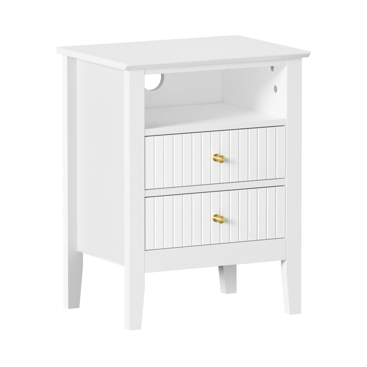 BT-PRIN-SELF2-WH Oikiture Bedside Table Nightstand 2 Drawer with Shelf Storage Cabinet White